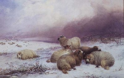 Talvimaisema lampaiden kanssa tekijältä Thomas Francis Wainewright