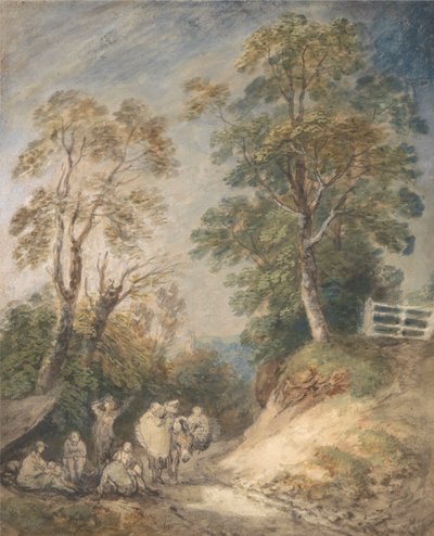 Country Lane, jossa mustalaiset lepäävät tekijältä Thomas Gainsborough