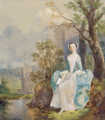 Tyttö kirjan kanssa istumassa puistossa, n. 1750 (öljy kankaalle) tekijältä Thomas Gainsborough