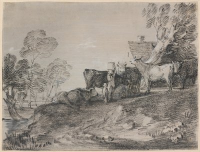 Maisema karjan kanssa mökin luona tekijältä Thomas Gainsborough