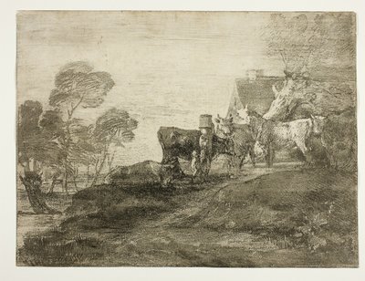 Maisema karjan kanssa mökin luona tekijältä Thomas Gainsborough