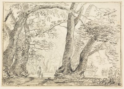Mies koiran kanssa metsässä tekijältä Thomas Gainsborough