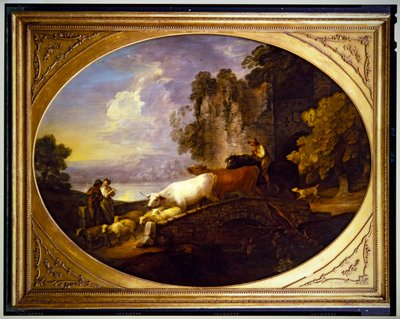 Jokimaisema maalaismaiseman kanssa Rustic Lovers tekijältä Thomas Gainsborough