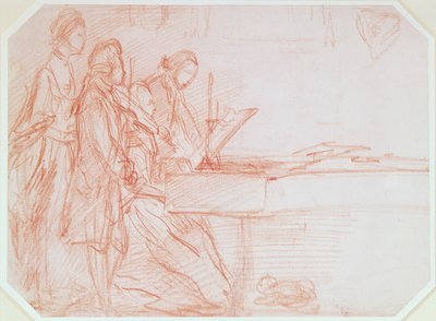 Tutkimus musiikkibileiden ryhmäkuvaa varten, n. 1770 (punainen liitu paperille) tekijältä Thomas Gainsborough