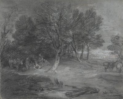 Metsäinen maisema mustalaisleirin kanssa tekijältä Thomas Gainsborough