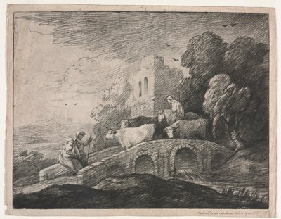 Metsäinen maisema, jossa paimenet ajavat karjaa, 1779-1780. tekijältä Thomas Gainsborough