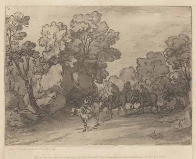 Metsäinen maisema ratsastajien kanssa tekijältä Thomas Gainsborough