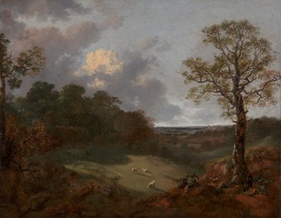 Metsäinen maisema, jossa on mökki ja paimen tekijältä Thomas Gainsborough