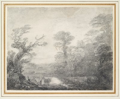 Metsäinen maisema, jossa paimen, lehmät ja kirkon torni tekijältä Thomas Gainsborough