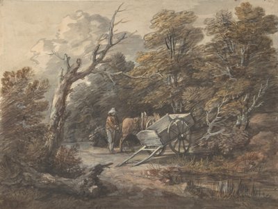 Metsäkohtaus talonpojan, hevosen ja kärryn kanssa, n. 1760. tekijältä Thomas Gainsborough