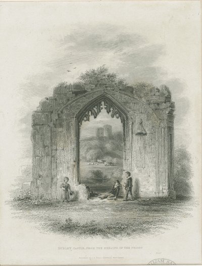 Dudley Castle - The Keep: kaiverrus (vinjetit) ja [?1800-luku] (painettu) tekijältä Thomas Garner