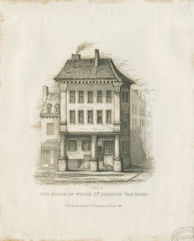 Lichfield - Dr. Johnsonin syntymäpaikka: kaiverrus (vinjetoitu), nd [c 1831] (painettu) tekijältä Thomas George Lomax