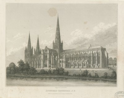 Lichfieldin katedraali - Kaakkoisnäkymä: kaiverrus, nd [c 1833] (tulostus) tekijältä Thomas George Lomax