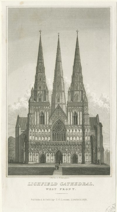 Lichfield Cathedral - West Front: kaiverrus, nd [c 1833] (tulostus) tekijältä Thomas George Lomax
