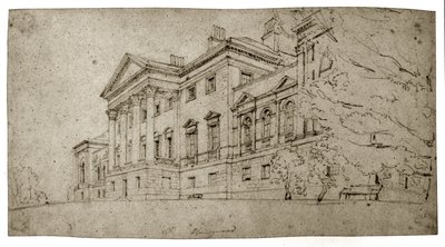Harewood House, Yorkshire, noin 1798 (grafiitti kuvioidulle vellapaperille). tekijältä Thomas Girtin