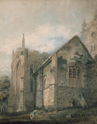 Muinainen Charnel House, Holy Trinity Church, Stratford-upon-Avon (akvarelli grafiitilla, kosketettu ruokokynällä) tekijältä Thomas Girtin