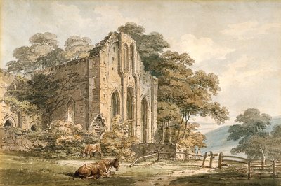 Valle Crucis Abbey, Denbighshire, North Wales (akvarelli lyijykynällä valkoisella kudottupaperilla) tekijältä Thomas Girtin