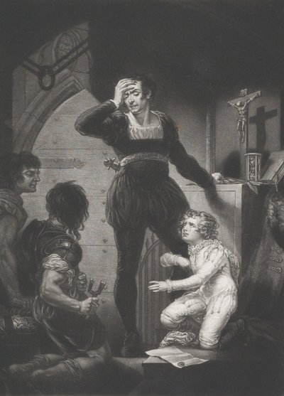 Prinssi Arthur ja Hubert Shakespeare, kuningas John, näytös 4, kohtaus 1, 1823-24. tekijältä Thomas Goff Lupton