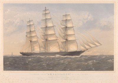 Clipper Ship Ambassador, A.1. 16 vuotta... William Lund Esquire  muut (omistajat) William Walker Esquire (rakentajat). tekijältä Thomas Goldsworth Dutton