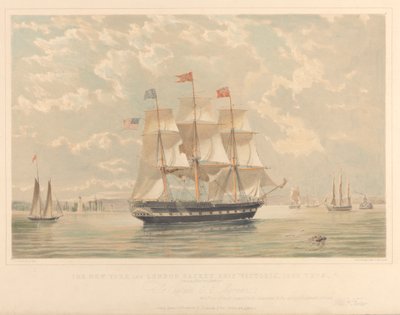 New Yorkin ja Lontoon pakettilaiva Victoria (saapuu New Yorkin satamaan), noin 1839-44 (litografia, värillinen). tekijältä Thomas Goldsworth Dutton