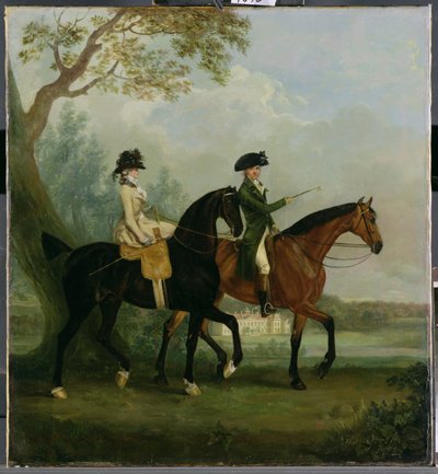 The Hon. Marcia Pitt ratsastaa veljensä kanssa. George Pitt (myöhemmin 2. Lord Rivers) Stratfield Saye Housen puistossa, 1782 tekijältä Thomas Gooch