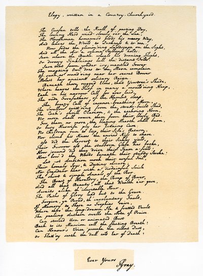 Elegia, kirjoitettu maalaiskirkkopihalla, 18. joulukuuta 1750. tekijältä Thomas Gray