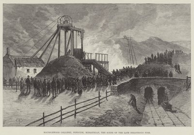 Mauricewood Colliery, Penicuik, Midlothian, myöhään tuhoisan tulipalon kohtaus tekijältä Thomas Harrington Wilson