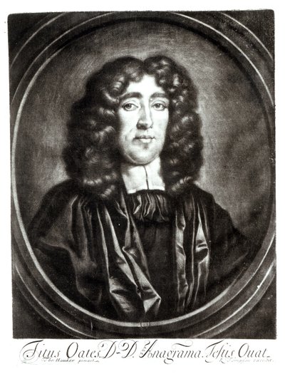 R. Thompsonin kaivertama Titus Oatesin (1649-1705) muotokuva tekijältä Thomas Hawker