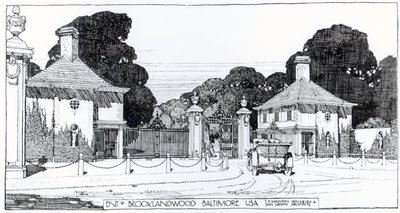 Sisäänpääsy Brooklandwoodiin, Baltimore, USA, Thomas Mawsonin teoksesta "The Art and Craft of Garden Making" tekijältä Thomas Hayton Mawson