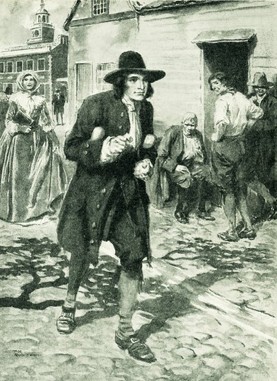 Benjamin Franklin saapuu Philadelphiaan (litografia) tekijältä Thomas Heath Robinson