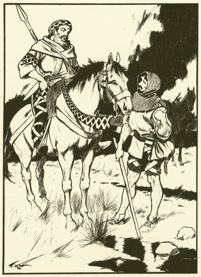 Kaarle Suuri ja hiilipoltin (kaiverrus) tekijältä Thomas Heath Robinson