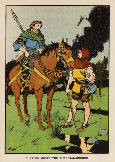 Kaarle tapaa hiilipolttajan (värilitografia) tekijältä Thomas Heath Robinson