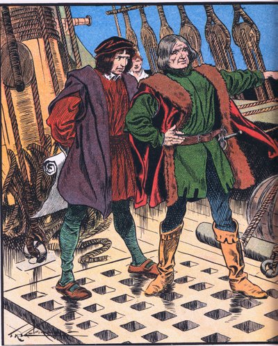 Kolumbus matkalla Amerikkaan (värilitografia) tekijältä Thomas Heath Robinson