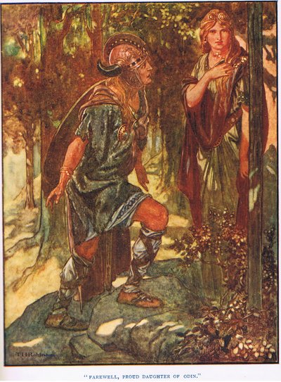 Hyvästi Odinin ylpeä tytär (litografia) tekijältä Thomas Heath Robinson