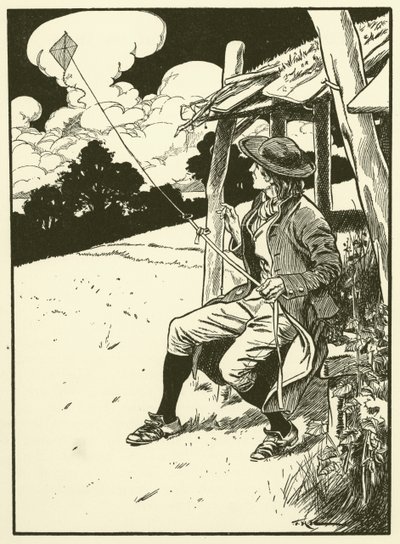 Franklin ja hänen leijansa (kaiverrus) tekijältä Thomas Heath Robinson
