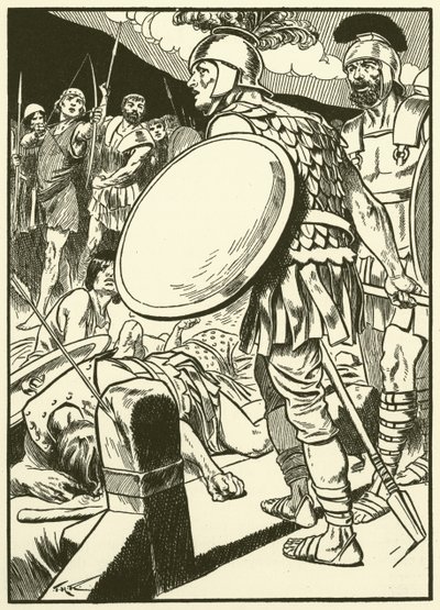 Horatius sillalla (kaiverrus) tekijältä Thomas Heath Robinson