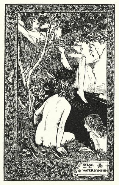 Hylas ja vesinymfit (litografia) tekijältä Thomas Heath Robinson