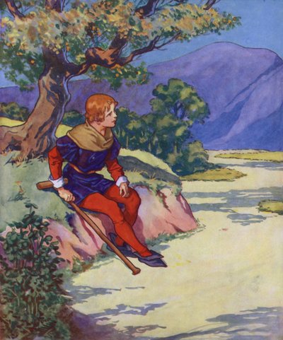 Kuvitus Hamelinin kyyhkynen (värilitografia) tekijältä Thomas Heath Robinson