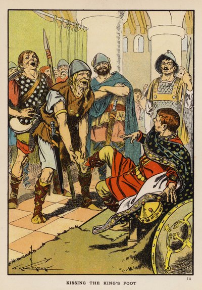 Kuninkaan jalkaa suutelemassa (värilitografia) tekijältä Thomas Heath Robinson