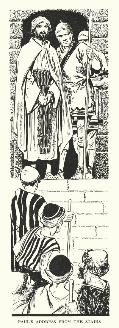 Paavalin puhe portailta (litografia) tekijältä Thomas Heath Robinson