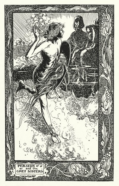 Perseus ja harmaat sisaret (litografia) tekijältä Thomas Heath Robinson