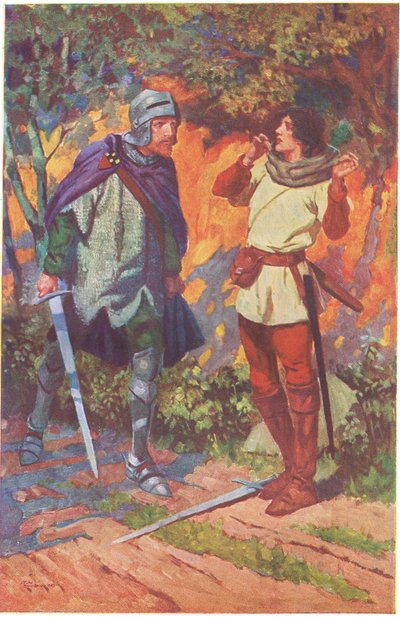 "Robin!" hän huusi. "Etkö tunne minua Etkö tunne Marionia (väriliitossa) tekijältä Thomas Heath Robinson