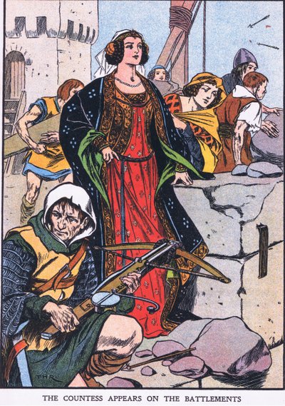 Kreivitär ilmestyy rintamalinjalle (värilitografia). tekijältä Thomas Heath Robinson