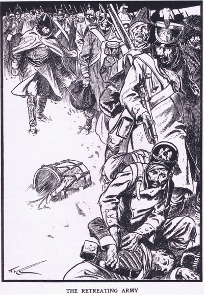 Perääntyvä armeija (värilitro) tekijältä Thomas Heath Robinson