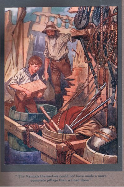 Vandaalit itse eivät olisi voineet tehdä täydellisempää ryöstöä kuin me olimme tehneet (värilitografia). tekijältä Thomas Heath Robinson
