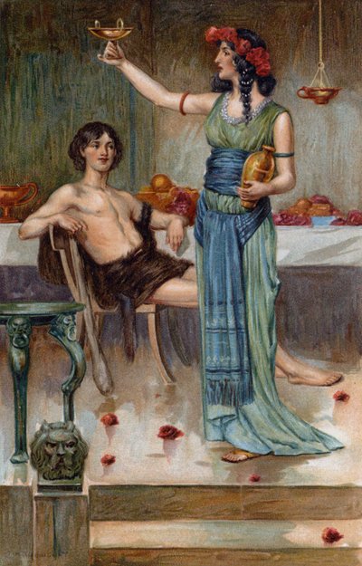 Theseus katsoi hänen kauniisiin kasvoihinsa (chromolitho)... tekijältä Thomas Heath Robinson