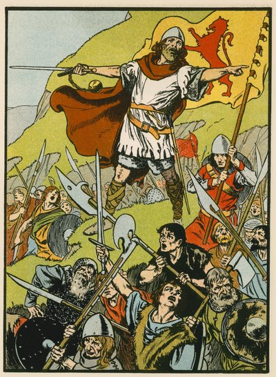 Wallace ohjaa sotilaitaan (värilitografia) tekijältä Thomas Heath Robinson