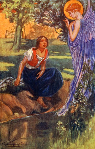 "Kun hän oli kuullut sen kolme kertaa, hän tiesi, että se oli enkelin ääni" (väriliitos) tekijältä Thomas Heath Robinson