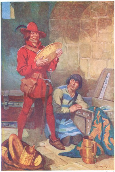 Ilman ajanhukkaa nämä kaksi penkoivat sheriffin levyvarastot (värilitografia). tekijältä Thomas Heath Robinson