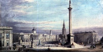 G. Mooren suunnittelema Trafalgar Squaren ulkoasu 1842 tekijältä Thomas Higham